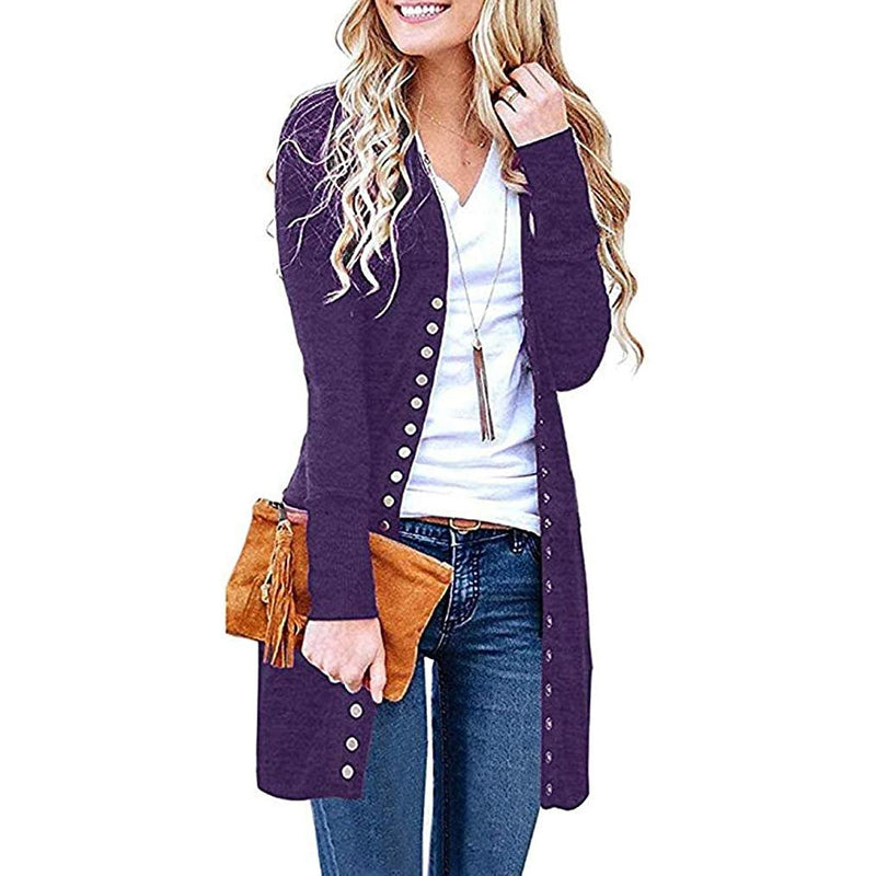 Halife Women's Long Sleeve Snap Button Down Knit Ribbed Neckline Cardigan Sweater Women's Clothing Purple S - DailySale