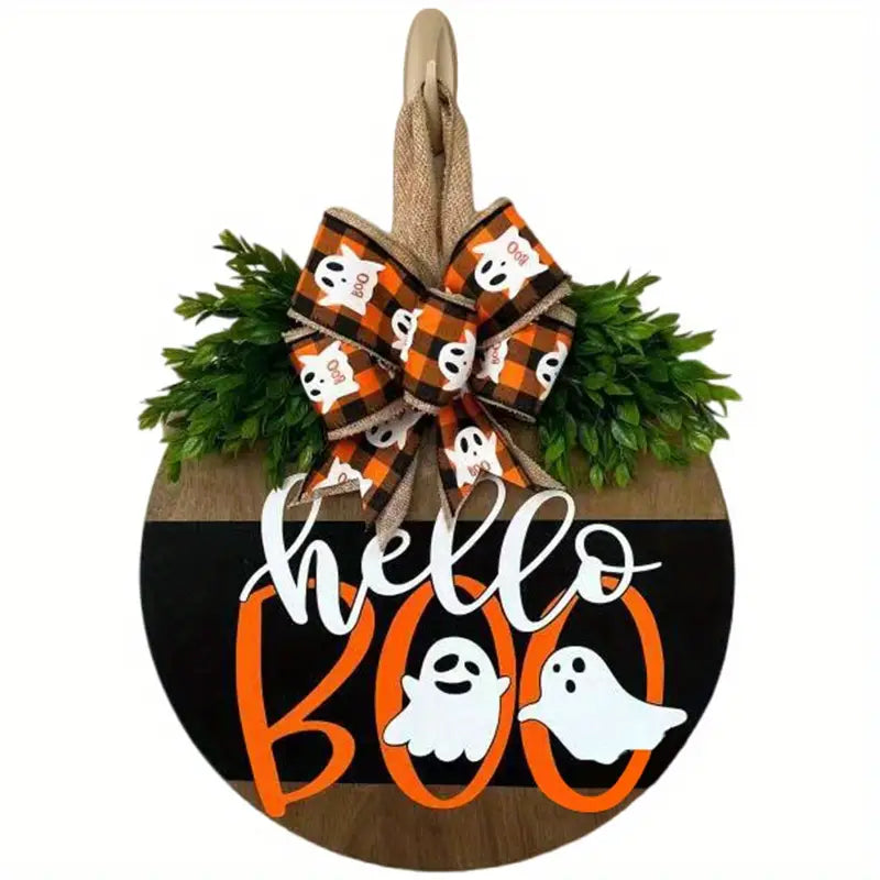 Halloween Round Wooden Board Front Door Decoration Wreath Holiday Decor & Apparel - DailySale