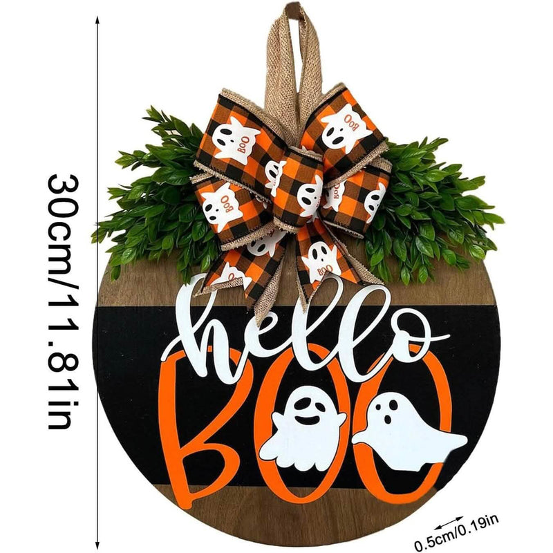 Halloween Round Wooden Board Front Door Decoration Wreath Holiday Decor & Apparel - DailySale