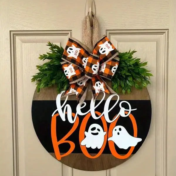 Halloween Round Wooden Board Front Door Decoration Wreath Holiday Decor & Apparel - DailySale