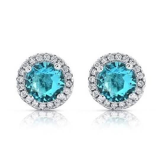 Halo Cz Aquamarine Stud Earrings White Sterling Silver Filled High Polish Finish Earrings - DailySale