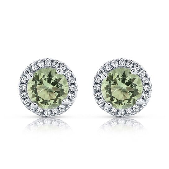 Halo Cz Green Earrings White Sterling Silver Earrings - DailySale