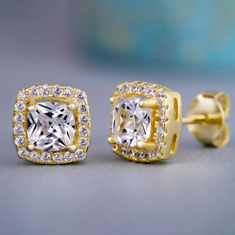 Halo Diamond Stud Earrings Earrings Gold Princess - DailySale