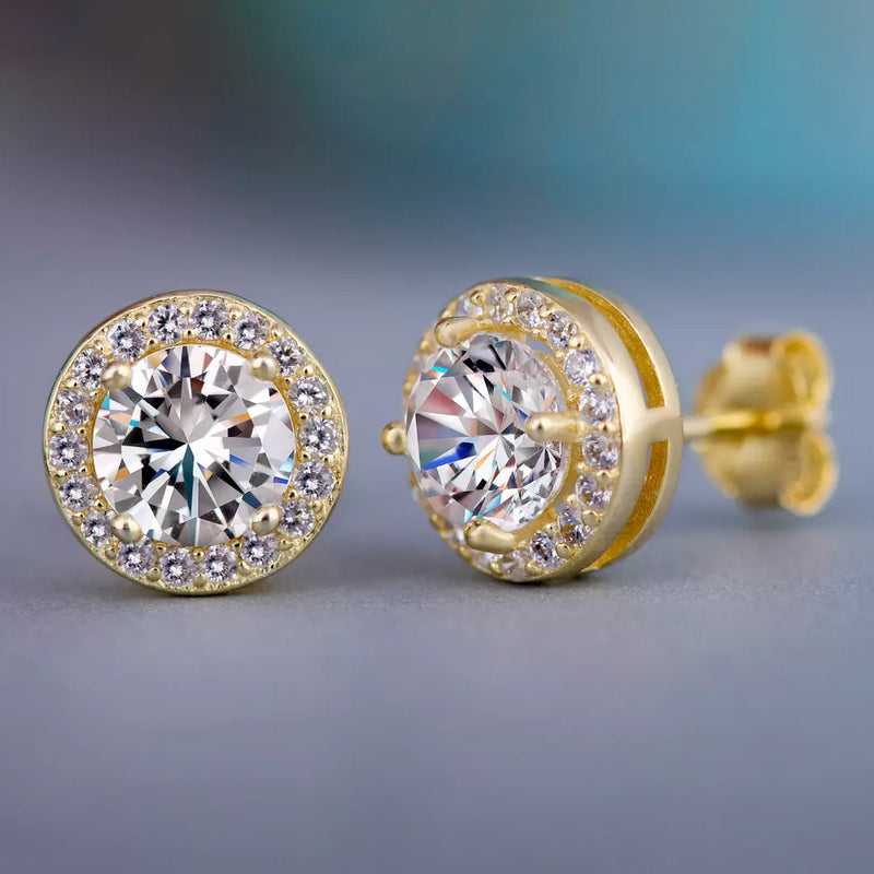 Halo Diamond Stud Earrings Earrings Gold Round - DailySale