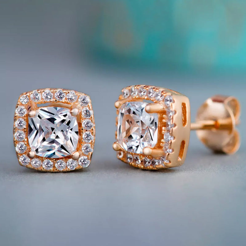 Halo Diamond Stud Earrings Earrings Rose Gold Princess - DailySale