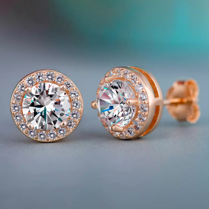 Halo Diamond Stud Earrings Earrings Rose Gold Round - DailySale
