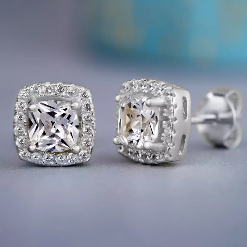Halo Diamond Stud Earrings Earrings Silver Princess - DailySale