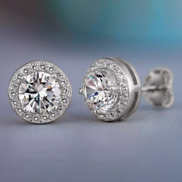 Halo Diamond Stud Earrings Earrings Silver Round - DailySale