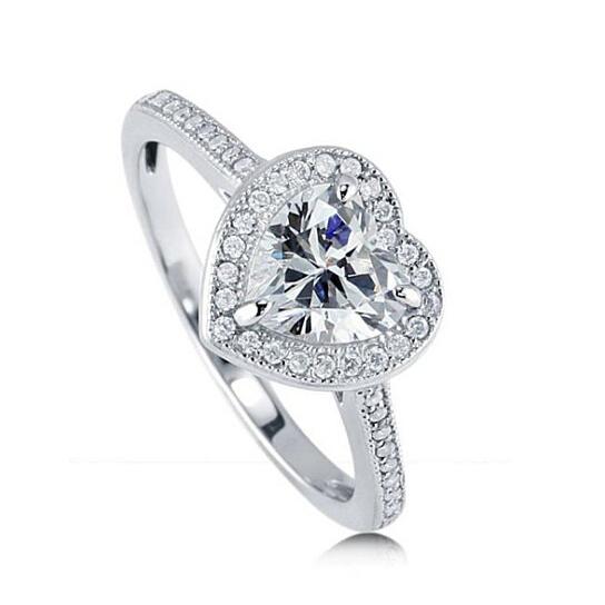 Halo Heart Cut Engagement Ring Rings - DailySale