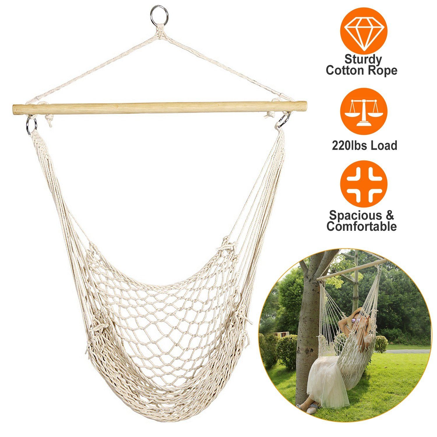 Hammock Chair Hanging Rope Seat Garden & Patio - DailySale