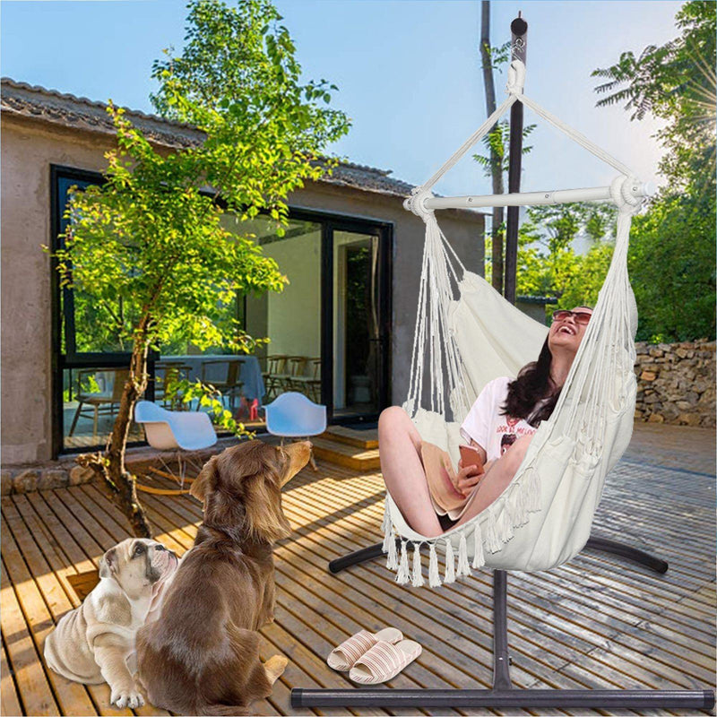 Hammock Chair Swing Seat with Detachable Metal Support Bar and 2 Seat Cushions Garden & Patio - DailySale