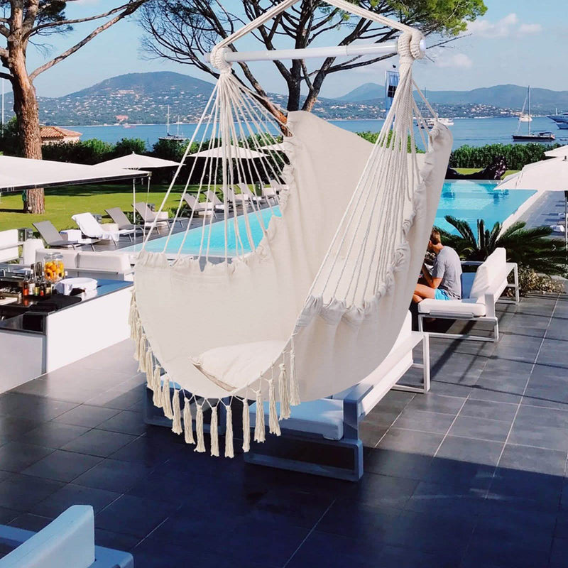 Hammock Chair Swing Seat with Detachable Metal Support Bar and 2 Seat Cushions Garden & Patio - DailySale