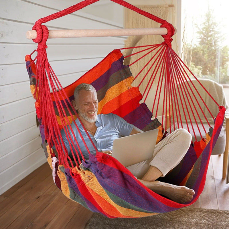 Hammock Hanging Chair Canvas with 2 Pillows Garden & Patio - DailySale