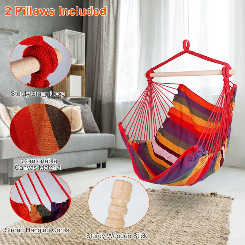Hammock Hanging Chair Canvas with 2 Pillows Garden & Patio - DailySale