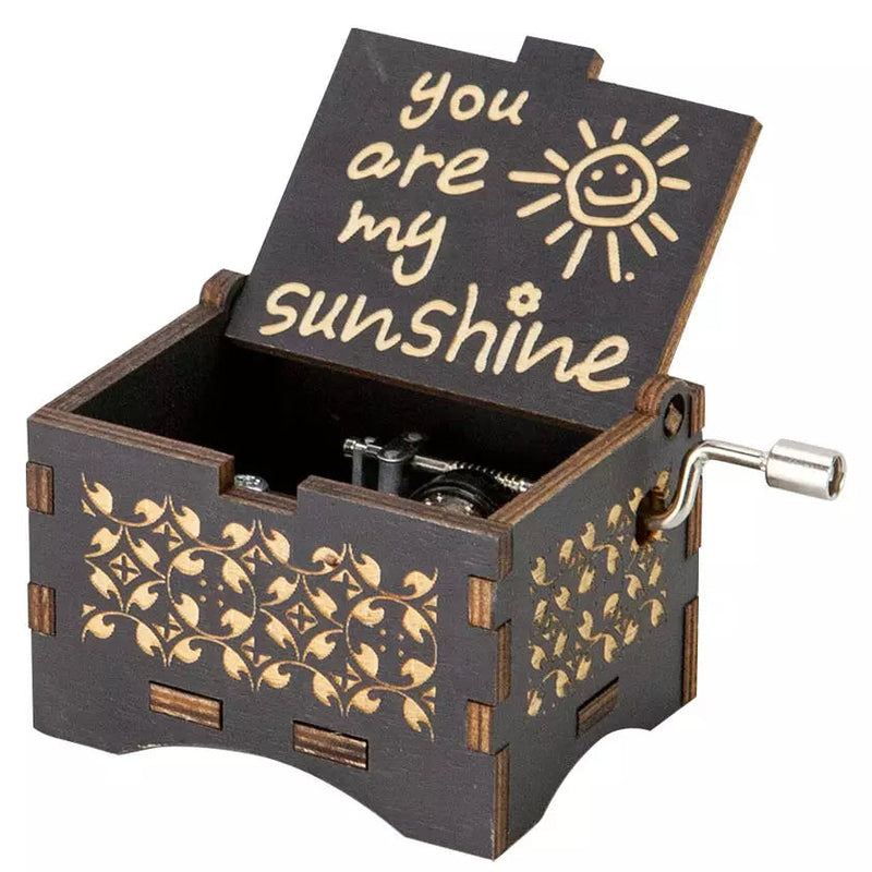 Hand Crank Vintage Wood Carved Sunshine Musical Box