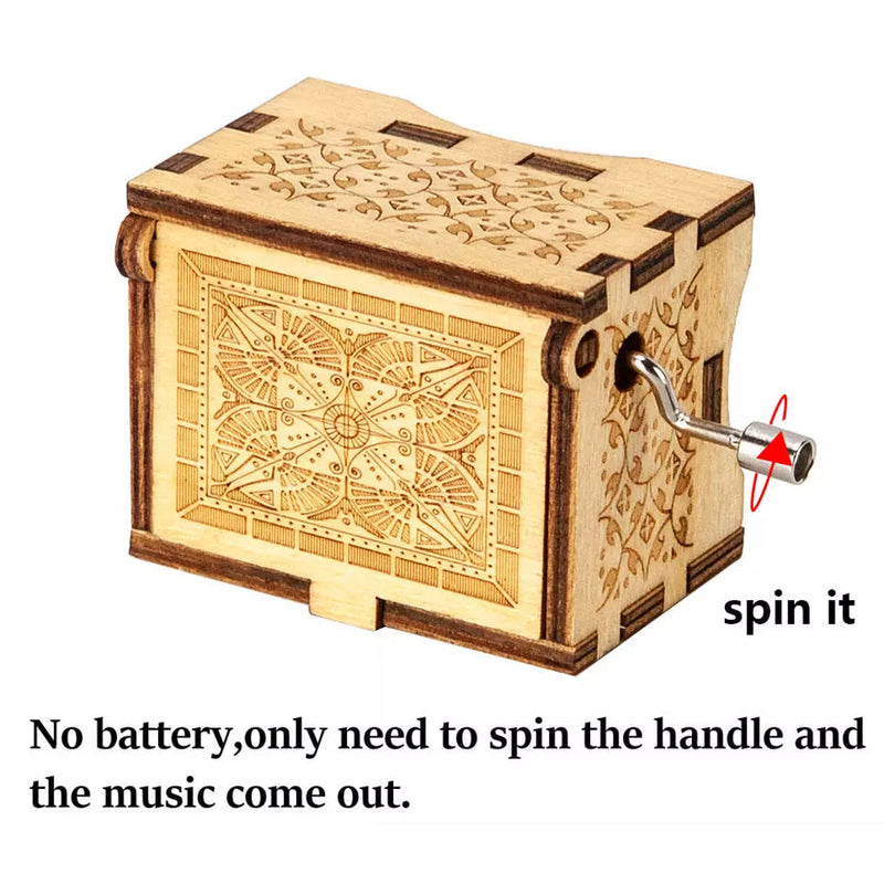 Hand Crank Vintage Wood Carved Sunshine Musical Box Toys & Games - DailySale
