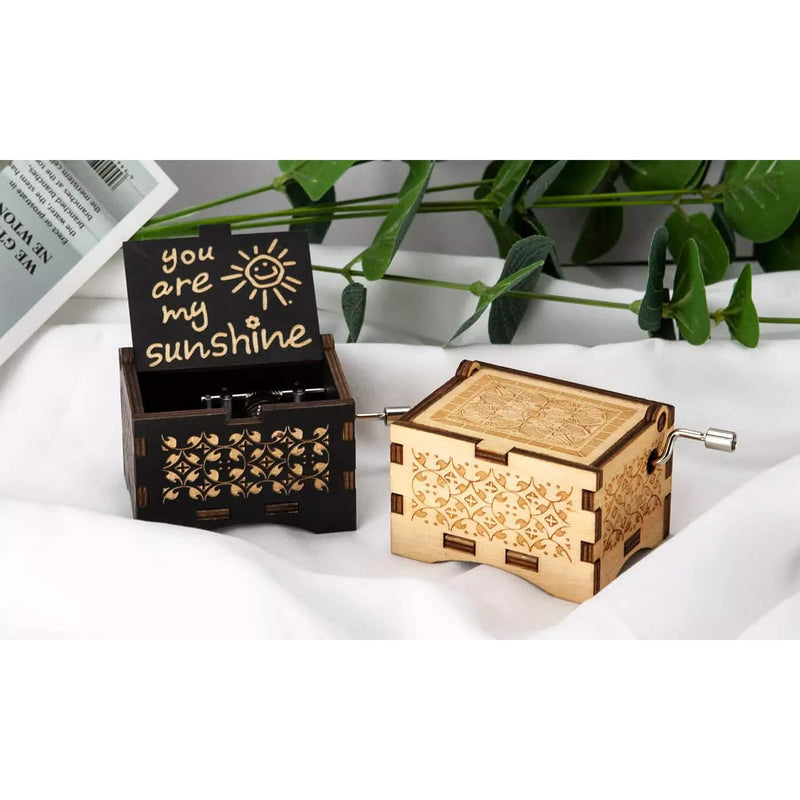 Hand Crank Vintage Wood Carved Sunshine Musical Box Toys & Games - DailySale
