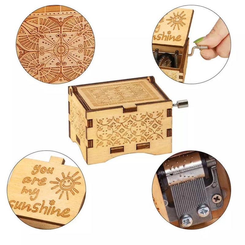 Hand Crank Vintage Wood Carved Sunshine Musical Box Toys & Games - DailySale