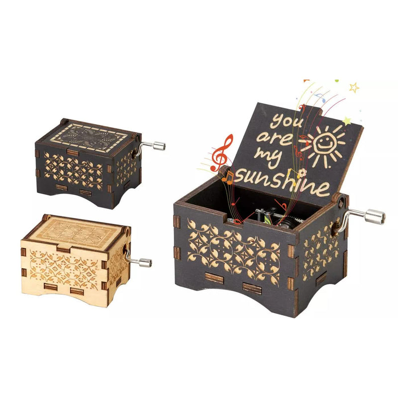 Hand Crank Vintage Wood Carved Sunshine Musical Box Toys & Games - DailySale