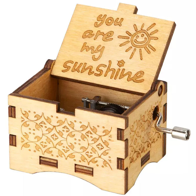 Hand Crank Vintage Wood Carved Sunshine Musical Box