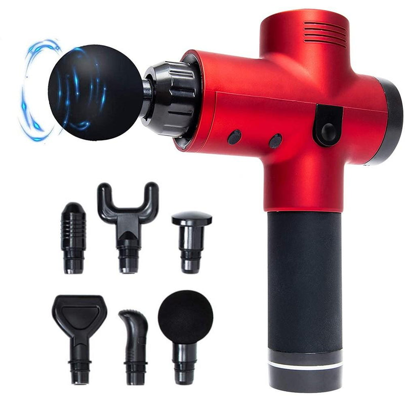 Handheld Deep Tissue Percussion Massager Gun With 6 Attachments 20-Speed LCD Wellness Red - DailySale