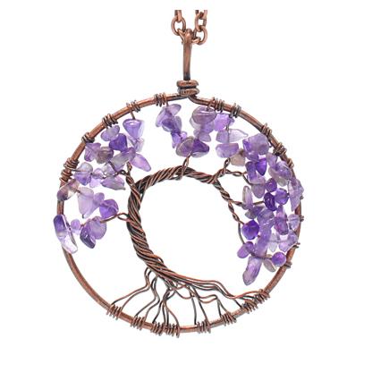 Handmade Genuine Gemstone Chakra Tree of Life Pendant Necklace Jewelry Purple - DailySale