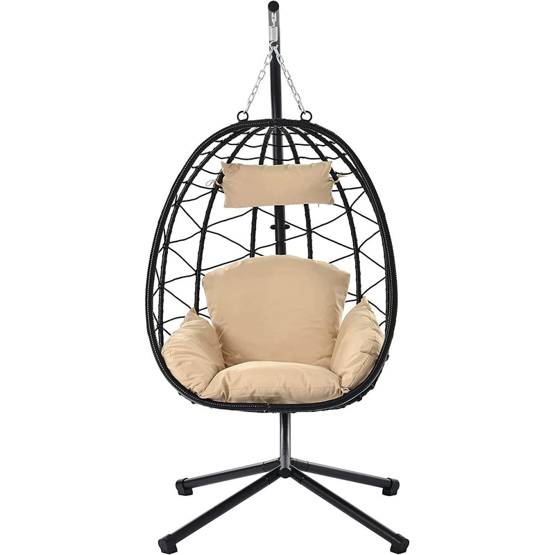 Hanging Egg Chair, Outdoor Indoor Swing Chair Furniture & Decor Beige - DailySale