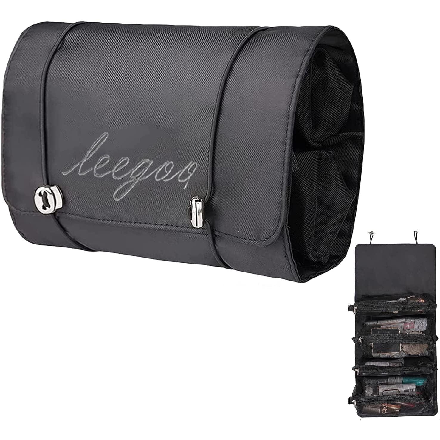 Hanging Roll-Up Makeup Bag Bags & Travel Black - DailySale