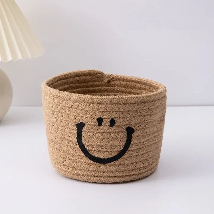 Happy Face Woven Storage Basket Closet & Storage Brown - DailySale