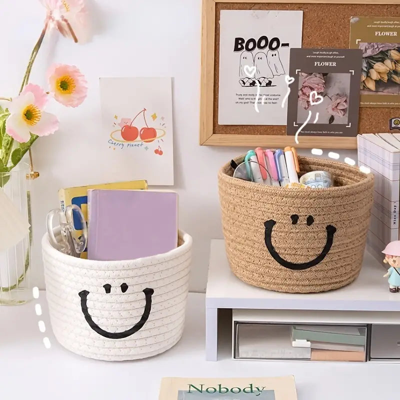 Happy Face Woven Storage Basket Closet & Storage - DailySale