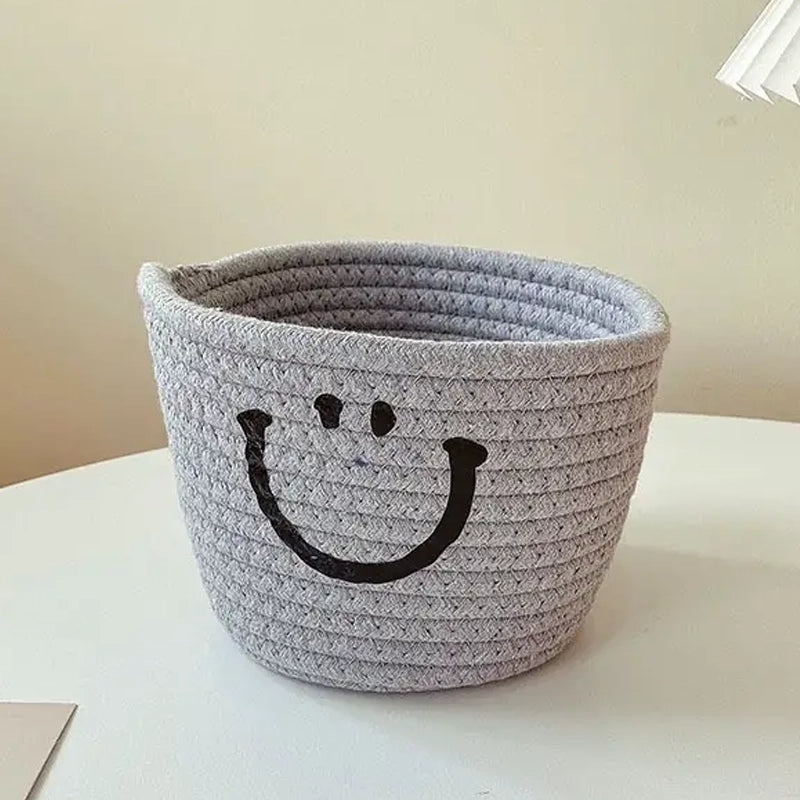 Happy Face Woven Storage Basket Closet & Storage Gray - DailySale