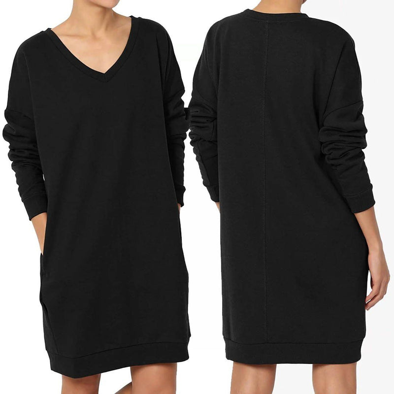 Haute Edition Women's Oversized Pullover Sweatshirt Dress Women's Clothing Black S - DailySale