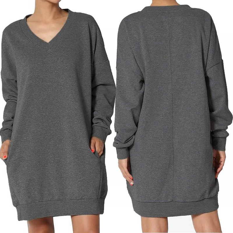 Haute Edition Women's Oversized Pullover Sweatshirt Dress Women's Clothing Dark Gray S - DailySale