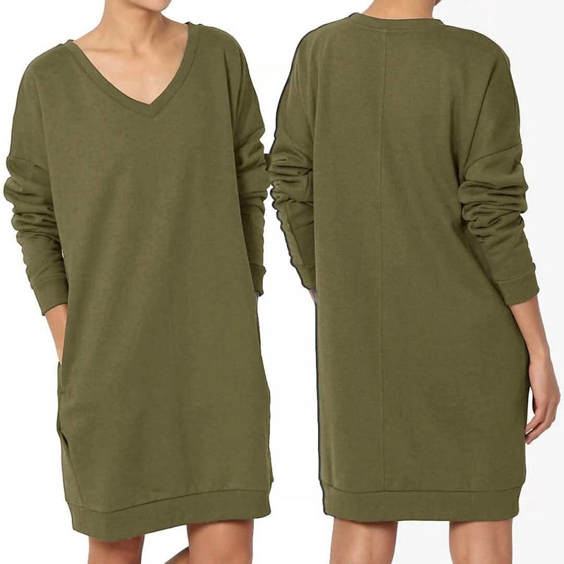 Haute Edition Women's Oversized Pullover Sweatshirt Dress Women's Clothing Olive Green S - DailySale