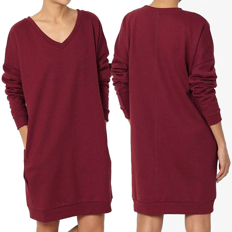 Haute Edition Women's Oversized Pullover Sweatshirt Dress Women's Clothing Wine Red S - DailySale