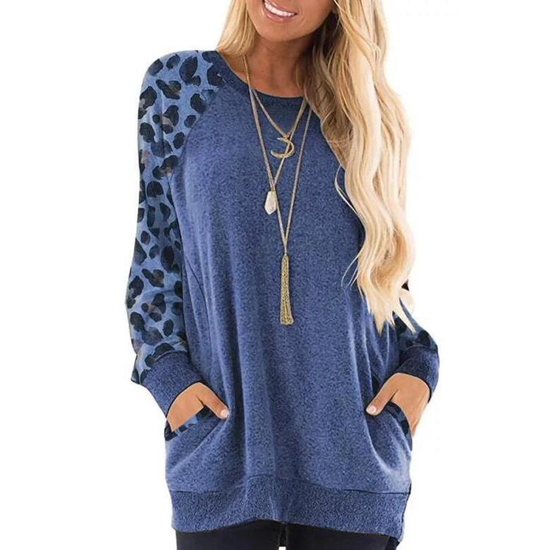 Haute Edition Women's Ultra Soft Long Sleeve Pullover Sweatshirt Leopard Design Women's Clothing Blue S - DailySale