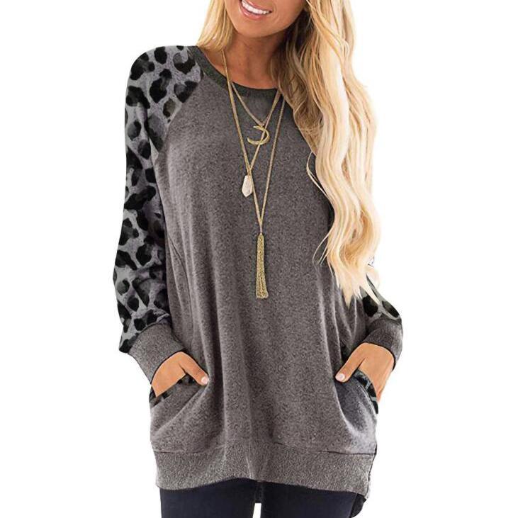 Haute Edition Women's Ultra Soft Long Sleeve Pullover Sweatshirt Leopard Design Women's Clothing Charcoal S - DailySale