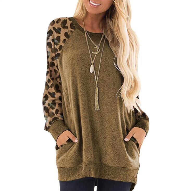 Haute Edition Women's Ultra Soft Long Sleeve Pullover Sweatshirt Leopard Design Women's Clothing Khaki S - DailySale