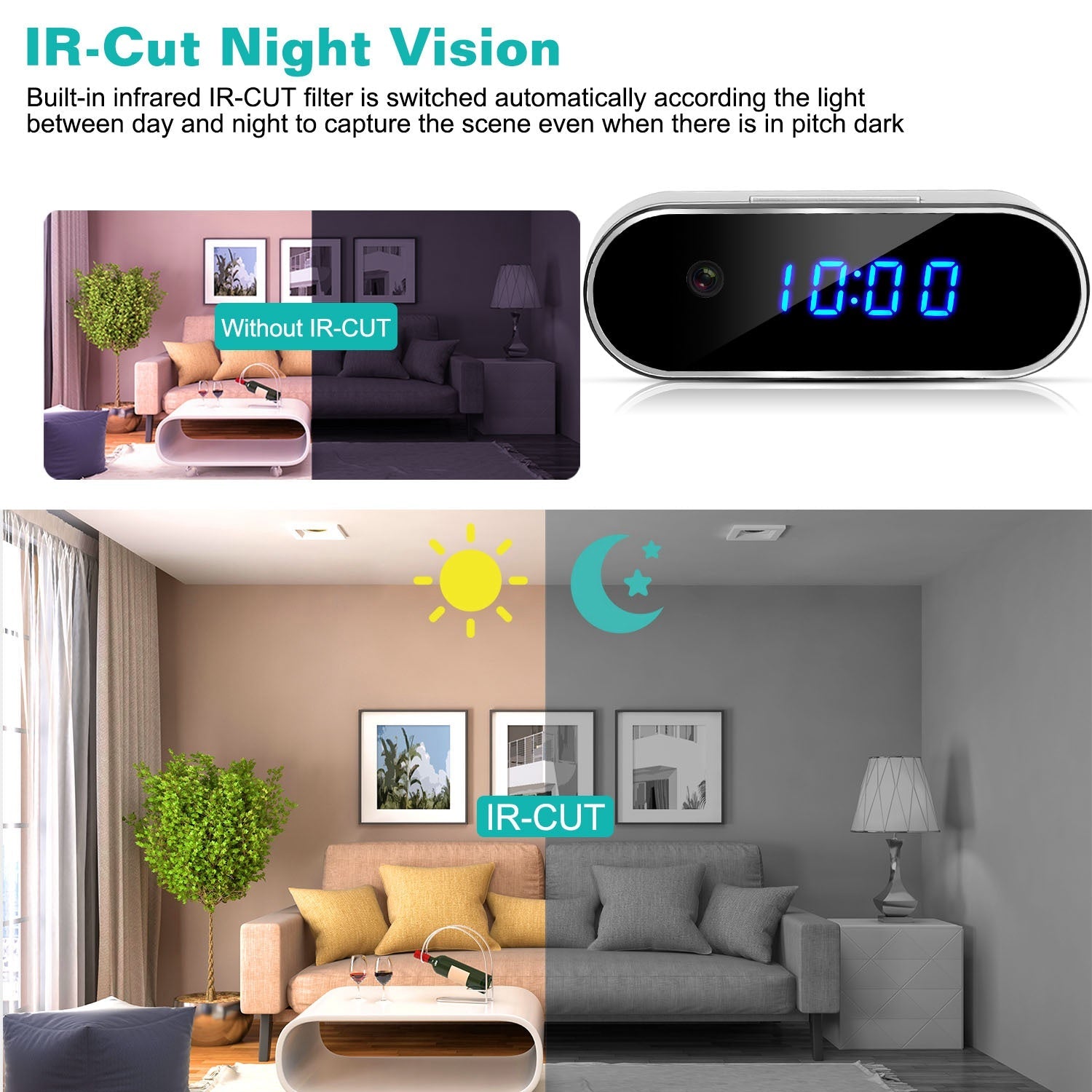 HD 1080P Wi-Fi Alarm Clock Camera Smart Home & Security - DailySale