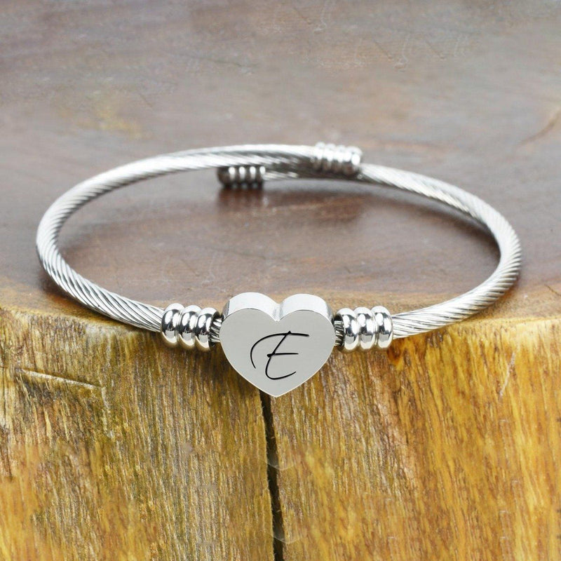 Heart Cable Initial Bracelet Hypoallergenic and Adjustable Jewelry E - DailySale