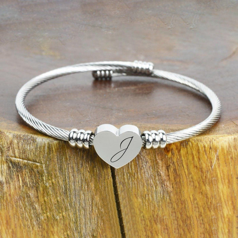 Heart Cable Initial Bracelet Hypoallergenic and Adjustable Jewelry J - DailySale