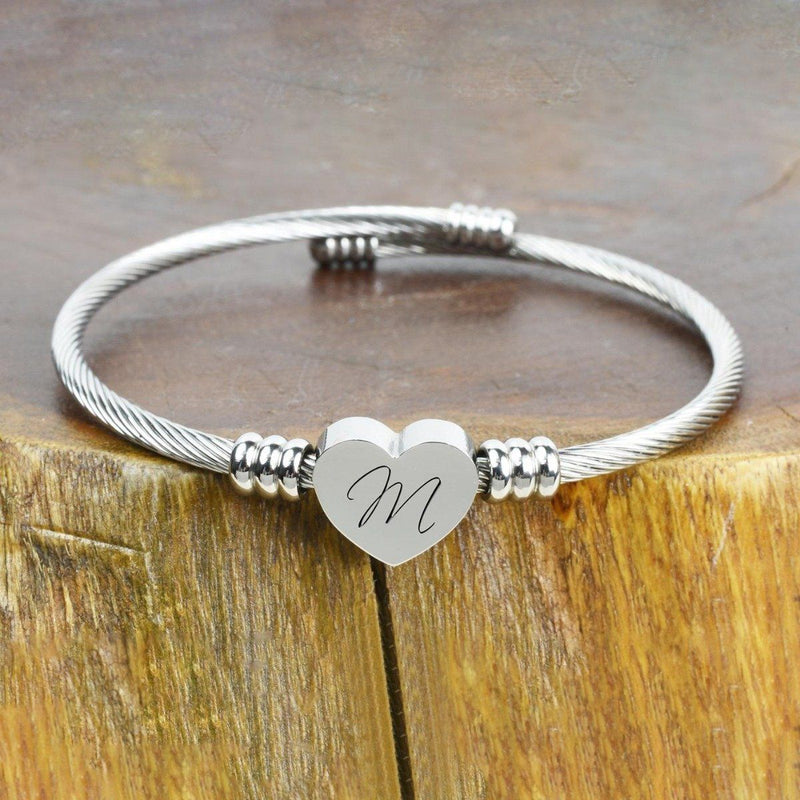 Heart Cable Initial Bracelet Hypoallergenic and Adjustable Jewelry M - DailySale