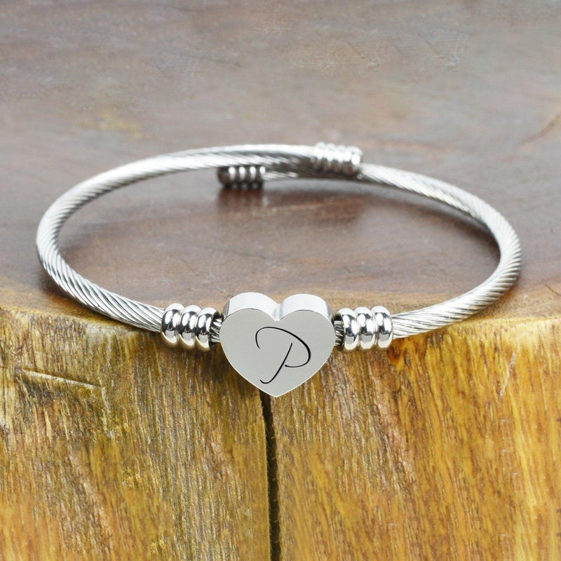 Heart Cable Initial Bracelet Hypoallergenic and Adjustable Jewelry P - DailySale