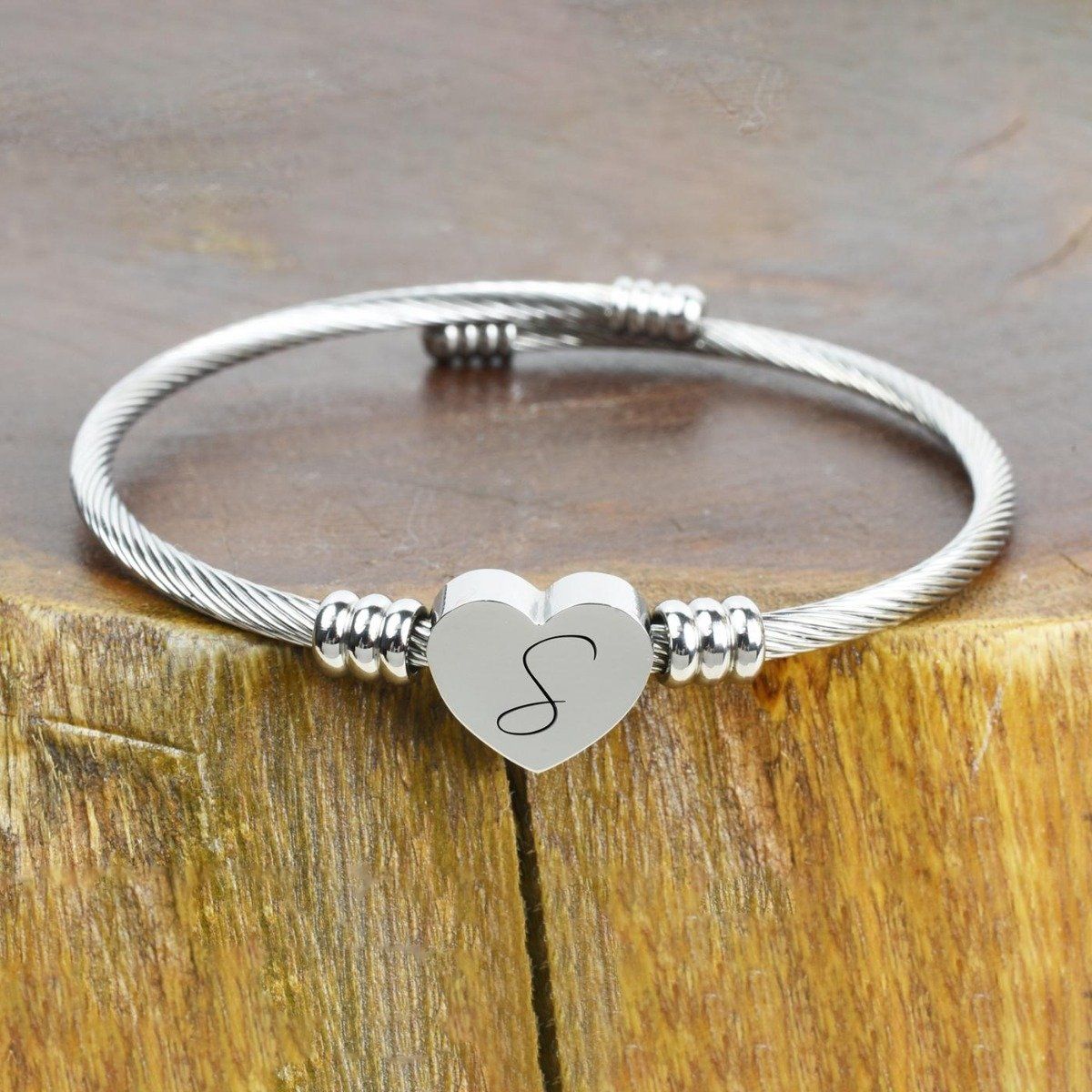 Heart Cable Initial Bracelet Hypoallergenic and Adjustable Jewelry S - DailySale