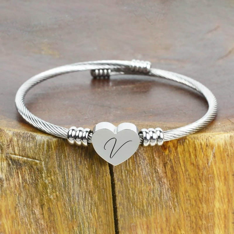 Heart Cable Initial Bracelet Hypoallergenic and Adjustable Jewelry V - DailySale