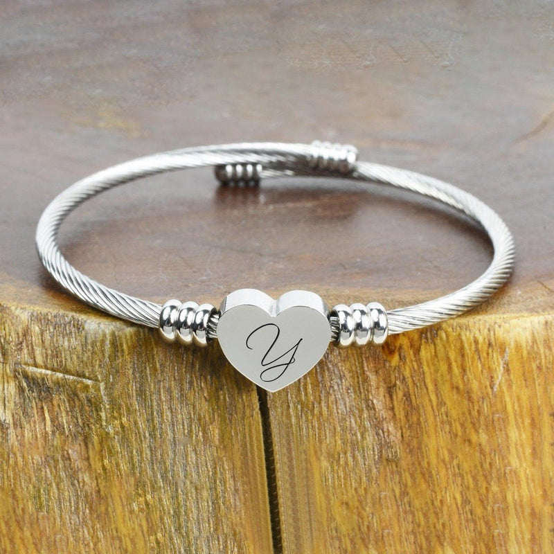 Heart Cable Initial Bracelet Hypoallergenic and Adjustable Jewelry Y - DailySale