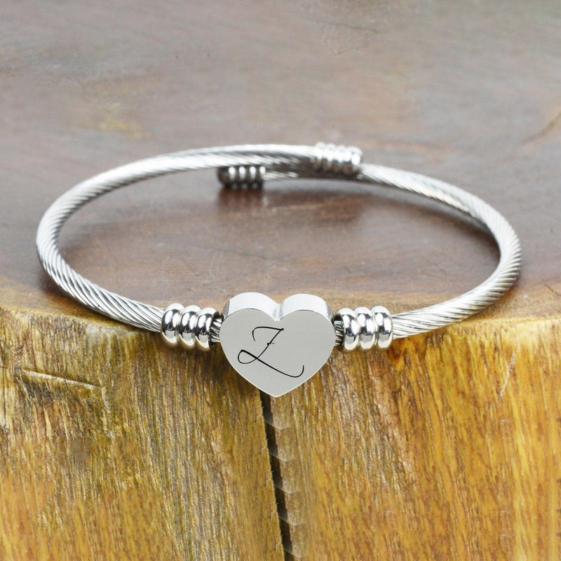Heart Cable Initial Bracelet Hypoallergenic and Adjustable Jewelry Z - DailySale