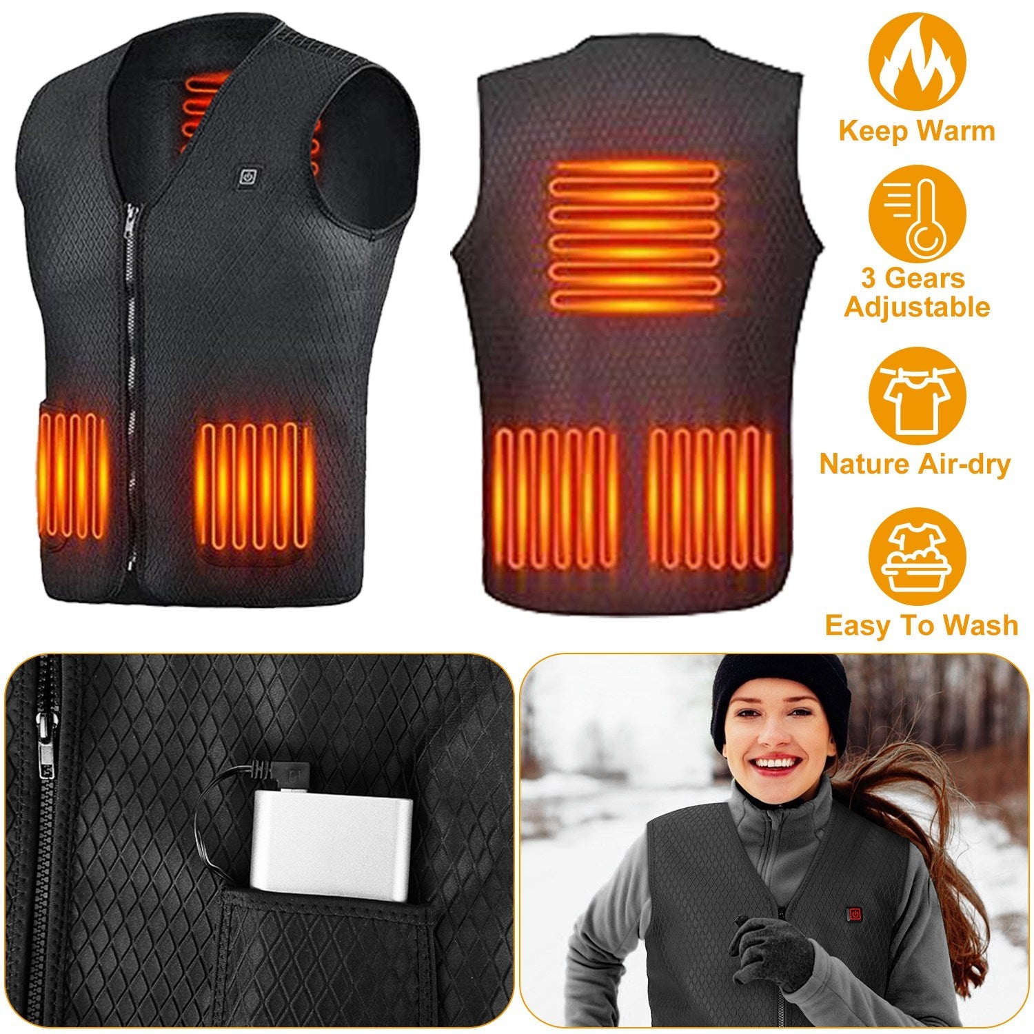 Heat Jacket Vest with 3 Adjustable Temperatures Men's Outerwear - DailySale