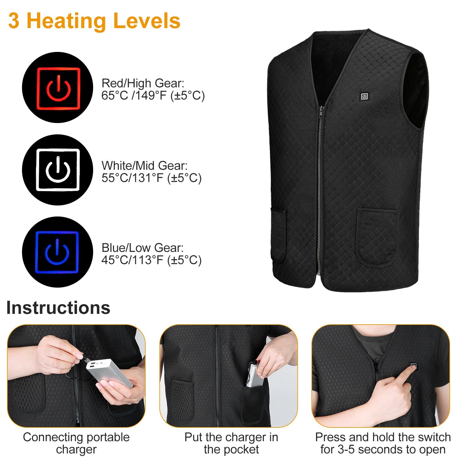 Heat Jacket Vest with 3 Adjustable Temperatures Men's Outerwear - DailySale