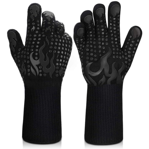 Heat Resistant Grilling Long Silicone Non-Slip Gloves Kitchen & Dining Black - DailySale